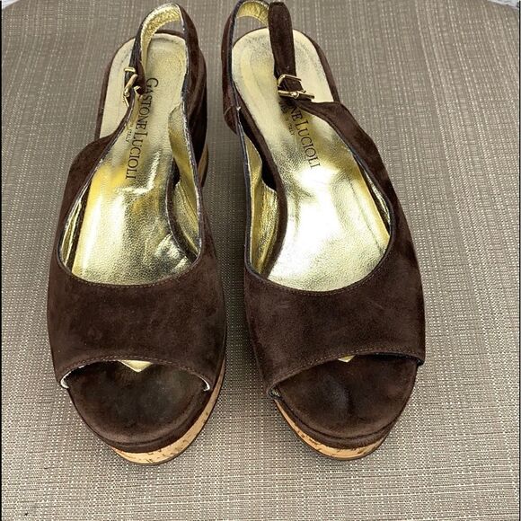Gastone Lucioli Brown Suede Platform Wedge Sandals EUS 37 US 6,5-7 - Picture 4 of 16